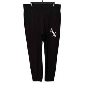 ARMANI EXCHANGE | Men’s Black Logo Graphic Cuffed Sweatpants Joggers Size L